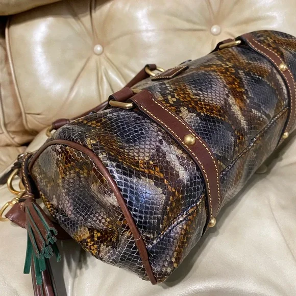Dooney & Bourke Python Satchel READ! Leather Tassels Florentine Whipstitch - Picture 8 of 12